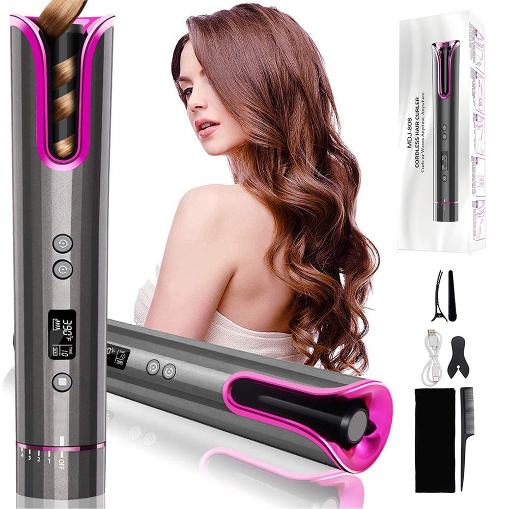 USB Cordless Automatic Hair Curler - Wireless Ceramic Curling Wand